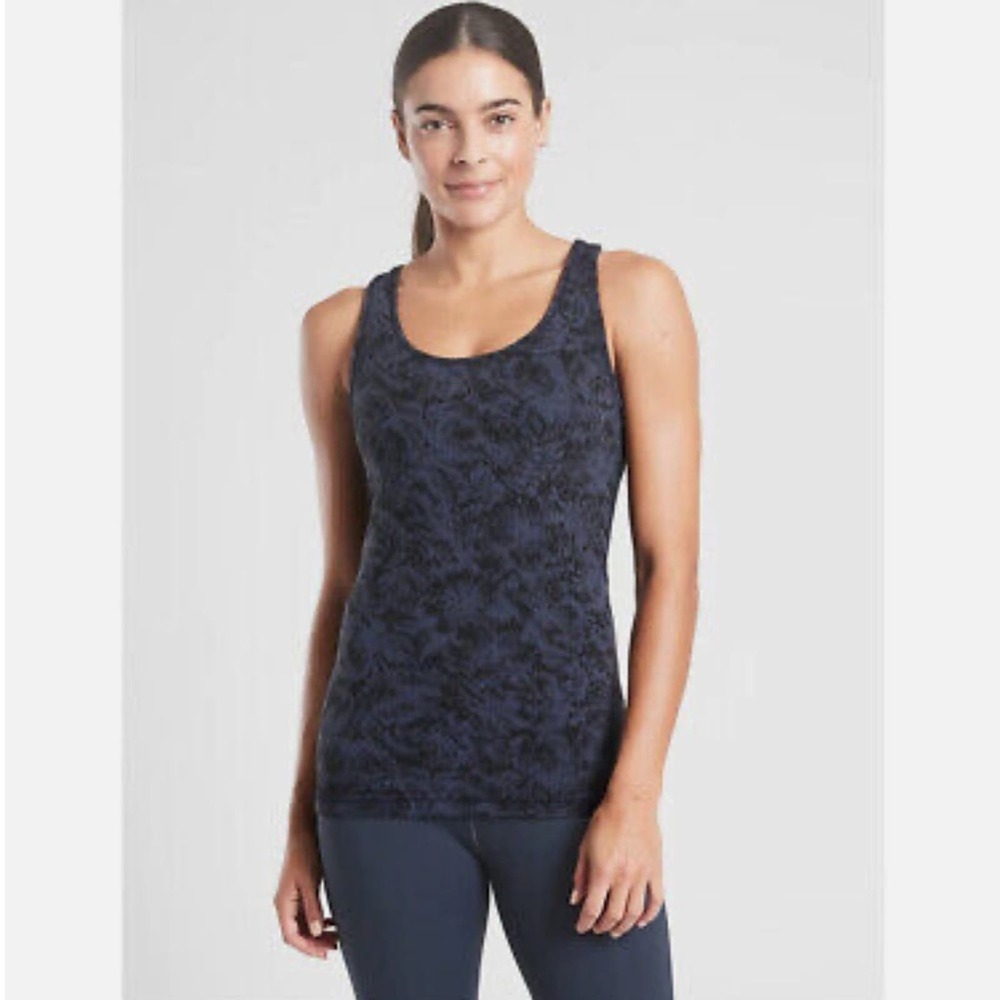 Athleta Women Scoop Tank Texture Frosted Floral Black/ Blue